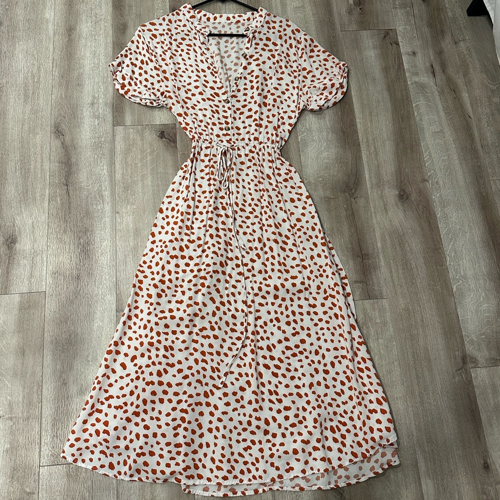 Polka dot white and burnt orange/brown dress